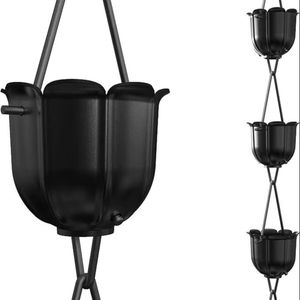Cadena de Lluvia Metálica Negra Mate con Diseño de Tulipán, Decoración Contemporánea para Jardín Colgante, Fuente de Agua para Canalón - Product Image 1