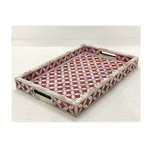Plateau de service rectangulaire en bois avec incrustation d'os, design moderne, durable, écologique, noir et blanc, assiette décorative solide - Product Image 6