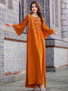 2026 Luxury modest abaya dress dubai style women muslim dress femmes robe musulmane linen abaya with beading bulk wholesale OEM - Product Image 5