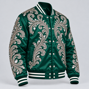 Chaqueta de Satén con Pedrería para Hombre, Diseño de Lujo, Decoración Brillante con Cristales, Chaqueta Bomber Elegante, Moda Hip Hop, Ropa Urbana de Lujo - Product Image 1