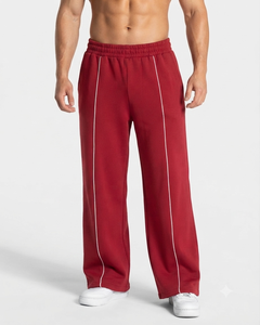 Wholesale Men's Cherry <b>Oversized</b> Contrastline Custom Tracksuit Set Premium Quality Cotton Fleece Hoodie & Wide Leg <b>Sweatpants</b> - Product Image 4