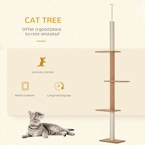 Natural <b>Light</b> Brown Cat Tree Eco-Friendly Sisal Covered Scratching <b>Posts</b> Floor Ceiling Cat Scratcher for Kittens Carton Packing - Product Image 4