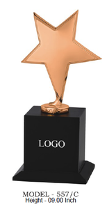 Trophée étoile modèle 698 plaqué or, argent et or rose avec gravure de logo pour activités promotionnelles, avec base en bois noir - Product Image 6
