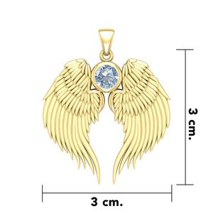 Colgante de Ángel Guardián con Alas de Cuarzo Zafiro y Piedra de Nacimiento, Chapado en Oro Rosa con Gema de Zafiro Redonda, Collar con Dije de Alas de 3 cm - Product Image 2