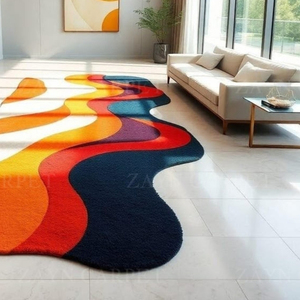 Modern Multicolor Wavy Pattern <b>Rug</b> Hand Tufted Woolen Abstract Design Indoor Outdoor <b>Rug</b> Home Decor Non-Slip Backing <b>Rug</b> - Product Image 2