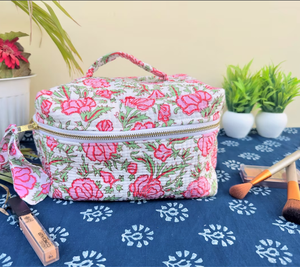 Vanity <b>Makeup</b> <b>Case</b>, Cotton Quilted Cosmetic Bag, Toiletry Bag, Bridesmaid Bag, Custom Make Up Bag, Vanity Bag For Sale - Product Image 3