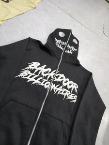 เสื้อฮู้ดซิปพิมพ์ลายกราฟิกสไตล์โกธิค สตรีทแวร์ ลายตัวอักษร ผ้าฝ้าย 100% สีดำ สำหรับฤดูหนาว ทรงโอเวอร์ไซส์ รับผลิตแบบ OEM - Product Image 1