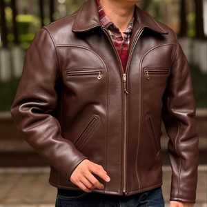 High Street 100% Genuine Leather <b>Jacket</b> Slim Fit Satin Lining Zipper Closure Turndown Collar Breathable Winter Windproof <b>Jacket</b> - Product Image 3