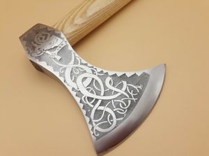 Premium <b>Engraved</b> Utility Hatchet Wooden Handle Outdoor <b>Tool</b> Wholesale Supplier Custom Pattern Steel Camping Hatchet With Leather - Product Image 2