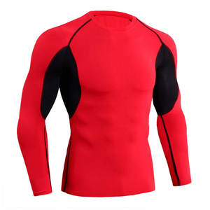 Camiseta Deportiva de Compresión de Manga Larga Roja para Hombre, Corte Ajustado, Secado Rápido, Cuello Redondo, Tejido de Poliéster - Product Image 1