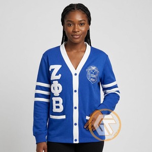 GREEK TREASURES เสื้อคาร์ดิแกนไหมพรมปักลายสำหรับผู้หญิง Zeta Phi Beta รุ่นขายดี ราคาประหยัด แบบสั่งทำพิเศษ แห้งเร็ว คอวี สำหรับฤดูหนาว - Product Image 4