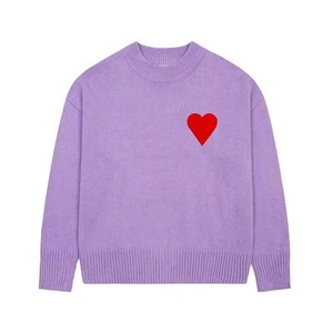 Green Knitted <b>Pullover</b> <b>Sweater</b> With Red Heart Applique Crew Neck Regular Fit Unisex Casual Autumn Wear - Product Image 5