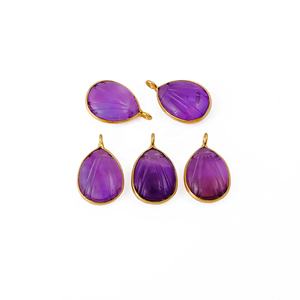 Améthyste naturelle sculptée en forme de larme pendentif fait à la main pierre précieuse breloque plaqué or améthyste bijoux pour la fabrication de colliers - Product Image 1