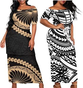 Talla 4XL para mujer, conjunto de 2 piezas Puletasi Samoa para mujer, vestido con hombros descubiertos y manga corta, traje tradicional polinesio para mujer - Product Image 6