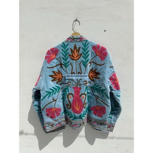 Veste en velours Suzani indienne, faite à la main, broderie florale, veste bohème hippie, doublure intérieure en coton, veste d'hiver - Product Image 5
