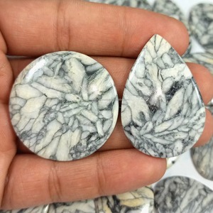 Cabujón de Jaspe Pinolita Natural, Piedra Preciosa de Cristal Suelta para Diseño, Collar con Colgante, Suministro para Fabricación de Joyería Curativa, Blanco y Negro - Product Image 2