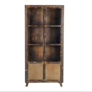 Armario de Dormitorio de Estilo Clásico Vintage, Armario de Metal y Madera Maciza con Puertas de Vidrio, Armario de Estilo Antiguo - Product Image 1