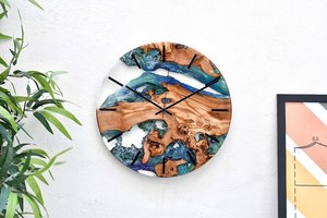 Wood Resin Wall <b>Clock</b>, Blue Water Epoxy Modern Rustic Home Decor - Product Image 5