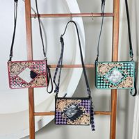 Nouveauté 2025 Sac bandoulière en cuir repoussé à la main, en cuir de vachette, motif à carreaux noir et turquoise, style western, sac à main croisé, pochette de poignet en nylon RFID