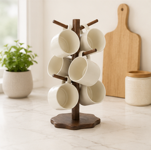 Deluxe Quality Solid Wood Mug Holder Tree With 6 <b>Hooks</b> Eco-Friendly Coffee Cup Organizer Stand For <b>Kitchen</b> Countertop And Home - Product Image 2