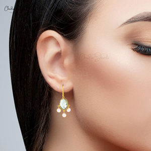 Listo para enviar: Pendientes colgantes de plata de ley 925 con doble gema de amatista verde natural y cuarzo rosa, joyería de moda, venta al por mayor - Product Image 3