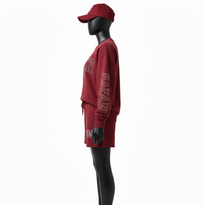 Ensemble sweat-shirt et short pour femme 100% coton, haute qualité, molleton de coton 300 GSM, coupe confortable, couleur unie, logo en strass - Product Image 3