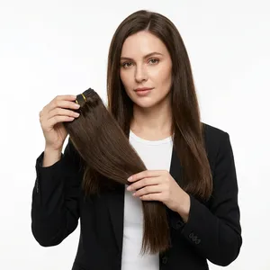 Perruque complète en dentelle 100 % cheveux humains Remy, lisse, avec mèches, longue, brune, texture ondulée naturelle, personnalisable - Product Image 4