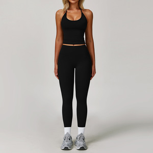 LOGO Customize Women's Sports Sets 2-Piece Halter High Stretch <b>Yoga</b> Set Flared Padded High Waist <b>Pilates</b> Gym Active Wear Solid - Product Image 1