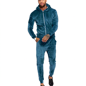 Ensemble de survêtement pour homme avec capuche, fermeture éclair intégrale, couleur unie, sweat-shirt et pantalon avec logo imprimé, style décontracté, style automne - Product Image 2