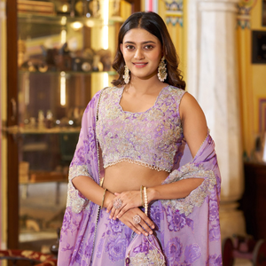 Floral Georgette Thread Embroidery Sequins Ready to Wear Lehenga With Cape Dupatta Full Stitched Wholesale Rate By Royal Exports - Product Image 5