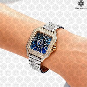 Charm Jewells Luxury Stainless Steel <b>Watch</b> Square Case Analog Quartz Movement <b>Diamond</b> Encrusted Band Unisex - Product Image 3