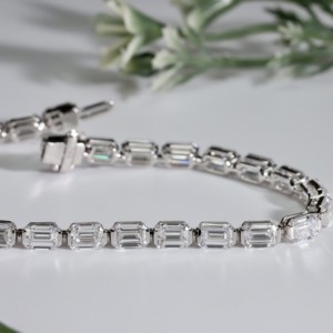 Emerald Cut Lab Grown Diamond Tennis Cubic Zirconia Link Bracelet Classic East West <b>Box</b> Setting Luxury Bracelets Unisex Fine - Product Image 4