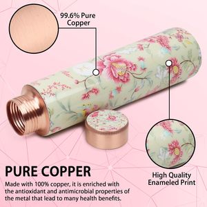 100 Percent Pure <b>Copper</b> Water <b>Bottle</b> with Flower Print Leak Proof Lid Ayurvedic <b>Drinking</b> <b>Bottle</b> for Office Hiking - Product Image 5