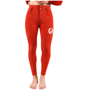 Leggings de equitación para mujer, rojo brillante, cintura alta, elásticos, pantalones ecuestres con agarre de silicona en toda la asiento, para entrenamiento deportivo. - Product Image 1