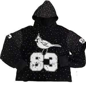 Pull-over doux oversize streetwear en polaire brodé avec lettres et strass, style vieilli, collection hiver 2026, vente en gros OEM - Product Image 1