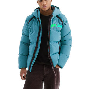 Blouson Bomber d'Hiver en Nylon pour Homme Grande Taille, Brodé, Coupe-Vent, Noir Brillant, avec Capuche et Poches – Vente en Gros - Product Image 1