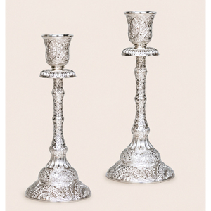 Deluxe <b>Silver</b> Shabbat Candle Holder Set Ornate Engraved Metal <b>Candlesticks</b> for Wedding & Home Decor Taper Candle Holders - Product Image 5