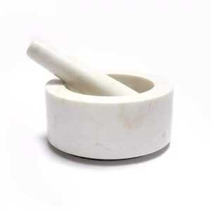 Ensemble mortier et pilon en marbre blanc de qualité supérieure, moulin à épices en pierre naturelle, presse-ail manuel, outils de broyage de cuisine robustes - Product Image 2