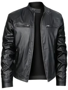 ODM 2026 customized <b>Men's</b> High-quality <b>Leather</b> <b>Jacket</b> Fashion Stand-up Collar Punk <b>Leather</b> <b>jacket</b> for <b>men</b> - Product Image 2