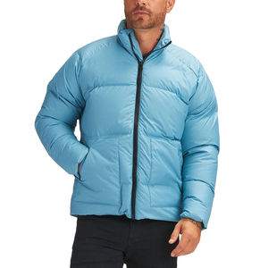 OEM Custom Blue Plain <b>Men</b> Fitted Puffer <b>Jacket</b> <b>Light</b> Blue Heavyweight Winter Padded Coat Blank Streetwear Outerwear - Product Image 1