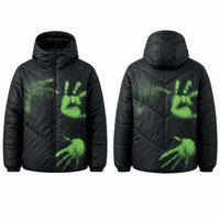 Veste matelassée à capuche pour homme avec logo imprimé personnalisé, motif imprimé à la main vert, coupe-vent, fermeture éclair, streetwear, veste à bulles pour l'hiver