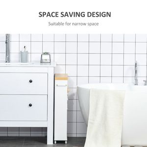 Bianco sottile armadio da bagno con ruote rotolanti scaffali porta carta igienica - Product Image 5