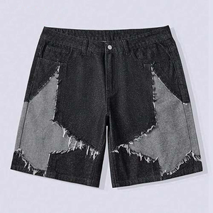 Shorts en jean déchirés pour hommes, coupe oversize ample, style streetwear Y2K, délavage vintage, coupe ample, jambe large, décontracté, effet soleil, unisexe - Product Image 1