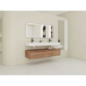 60-Inch Wall Mounted <b>Bathroom</b> <b>Vanity</b> with Double Resin Sink Soft Close Drawer Float Mounting Design - Product Image 4