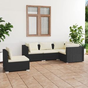 Conjunto de Muebles de Jardín de Ratán PE Negro con Acero con Recubrimiento en Polvo, Colección de Muebles Duraderos para Exteriores - Product Image 1
