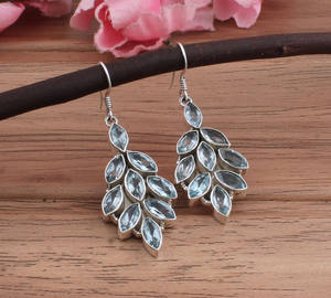 Boucles d'oreilles pendantes en topaze bleue naturelle, argent sterling 925, bijoux de luxe pour femmes, vente en gros - Product Image 3