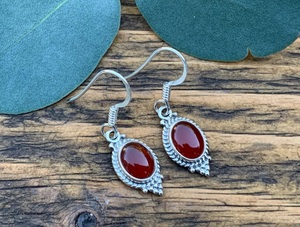 Pendientes Colgantes de Plata de Ley 925 con Cornalina Natural, Hechos a Mano, Joyería al por Mayor - Product Image 1