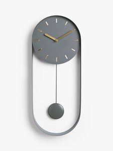Minimalist Round Wall <b>Clock</b> Analog Quartz <b>Pendulum</b> Design Gray Metal Face for Living Room - Product Image 1