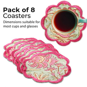 Nouvel Arrivage – Lot de 8 Sous-Verres Classiques Écologiques Doux Vert Sauge, Imprimés à la Main et Brodés à Motifs Festonnés, pour Boissons – Vente en Gros - Product Image 2