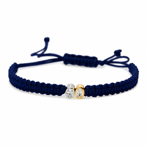 Bracelet pour femme en or 14 carats plaqué rhodium, bleu marine, macramé, diamants CVD cultivés en laboratoire F VVS VS, design double ovale, réglable - Product Image 1